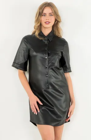 Faux Leather Shirt Dress