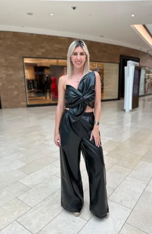 Faux Leather Twist Crop Top