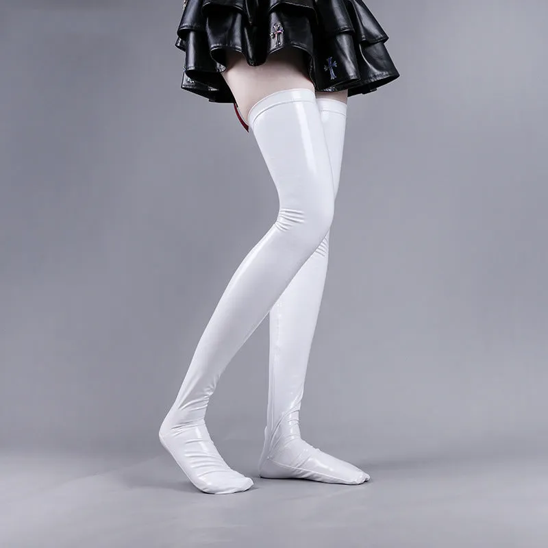 Faux Leather Wet Look Vinyl Stockings