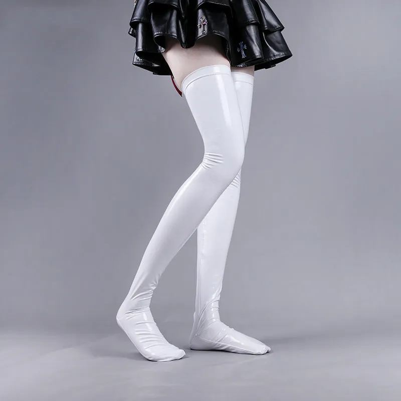 Faux Leather Wet Look Vinyl Stockings