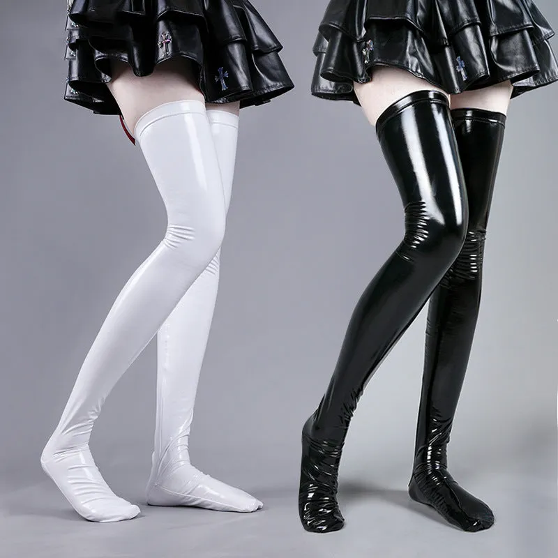 Faux Leather Wet Look Vinyl Stockings