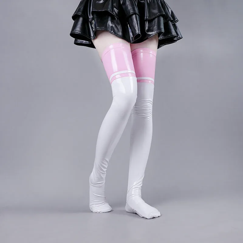 Faux Leather Wet Look Vinyl Stockings