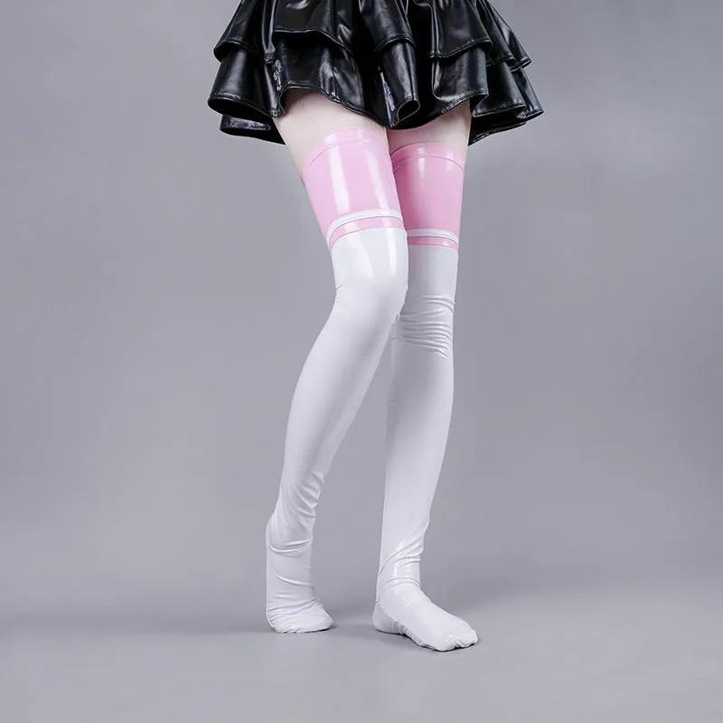 Faux Leather Wet Look Vinyl Stockings