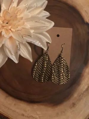 Faux Leather Woven Metallic Bronze Teardrop Earring