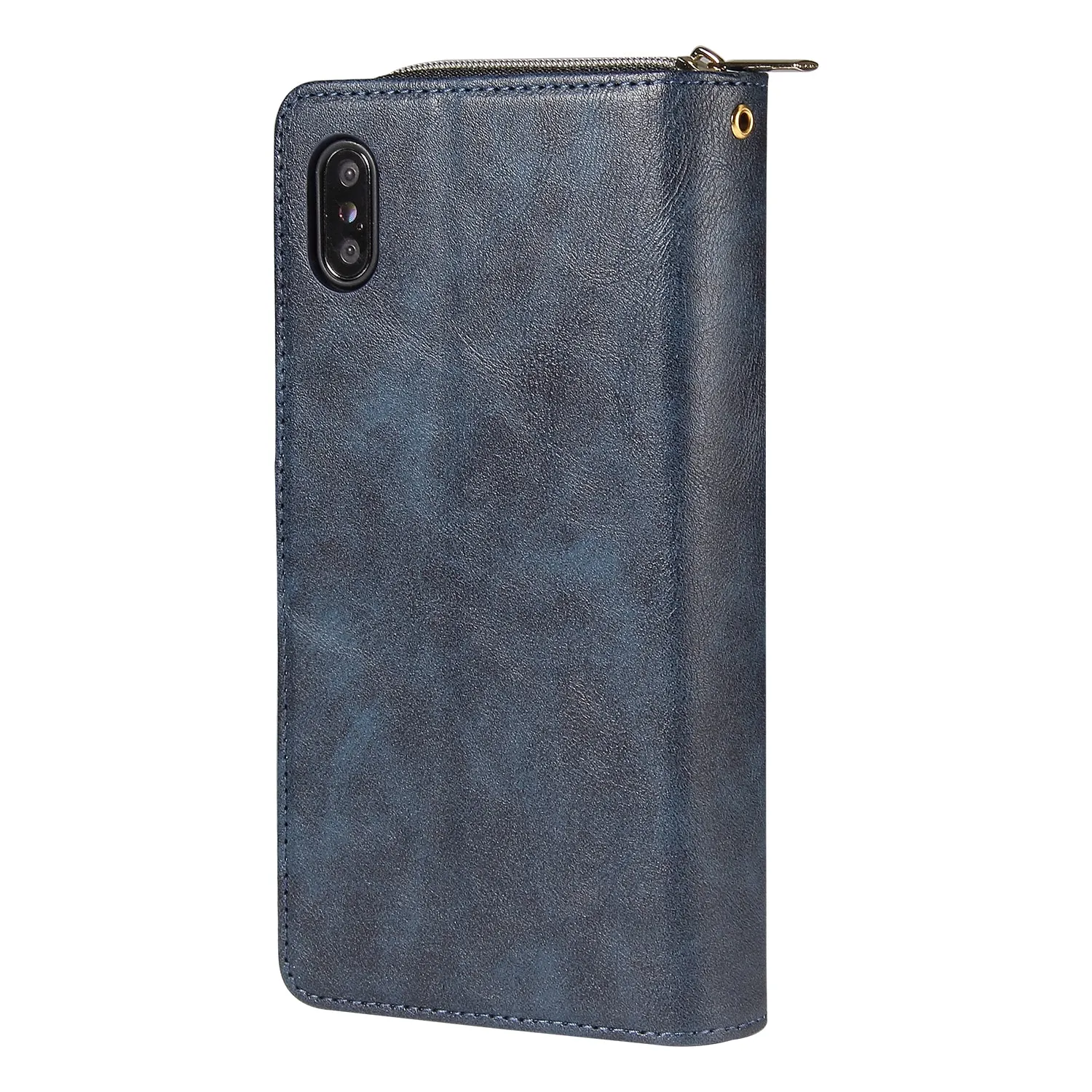 For iphone X/XS/XS MAX/11/11Pro Pu Leather  Mobile Phone Cover Zipper Card Bag   Wrist Strap blue
