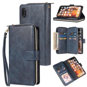For iphone X/XS/XS MAX/11/11Pro Pu Leather  Mobile Phone Cover Zipper Card Bag   Wrist Strap blue