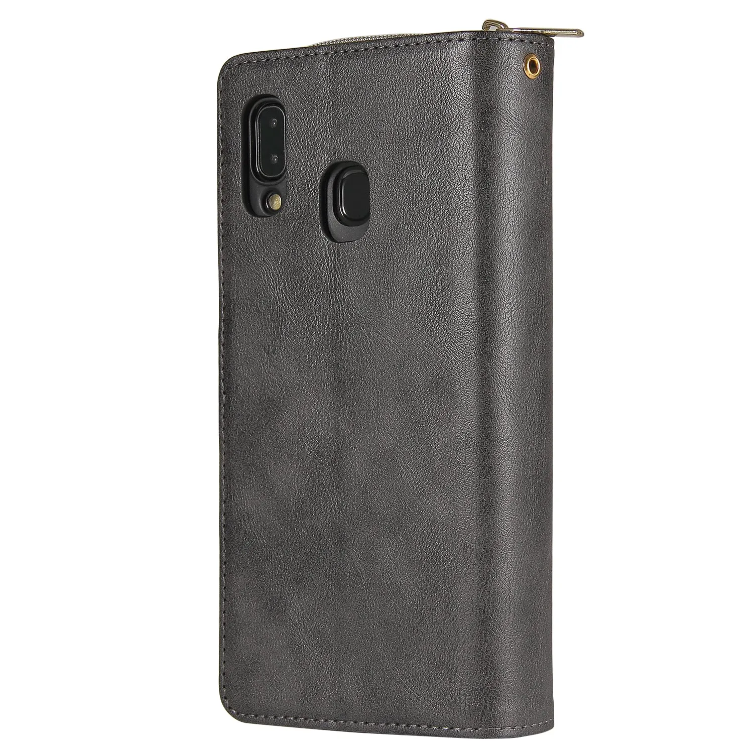For Samsung A10/A20/A30/A50/A30S/A50S Pu Leather  Mobile Phone Cover Zipper Card Bag   Wrist Strap black