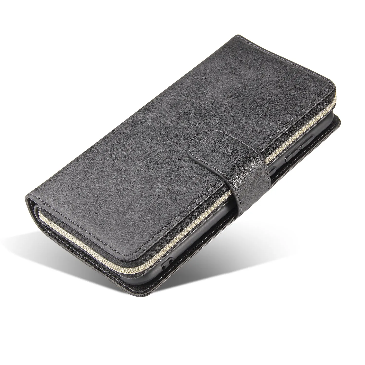 For Samsung A10/A20/A30/A50/A30S/A50S Pu Leather  Mobile Phone Cover Zipper Card Bag   Wrist Strap black