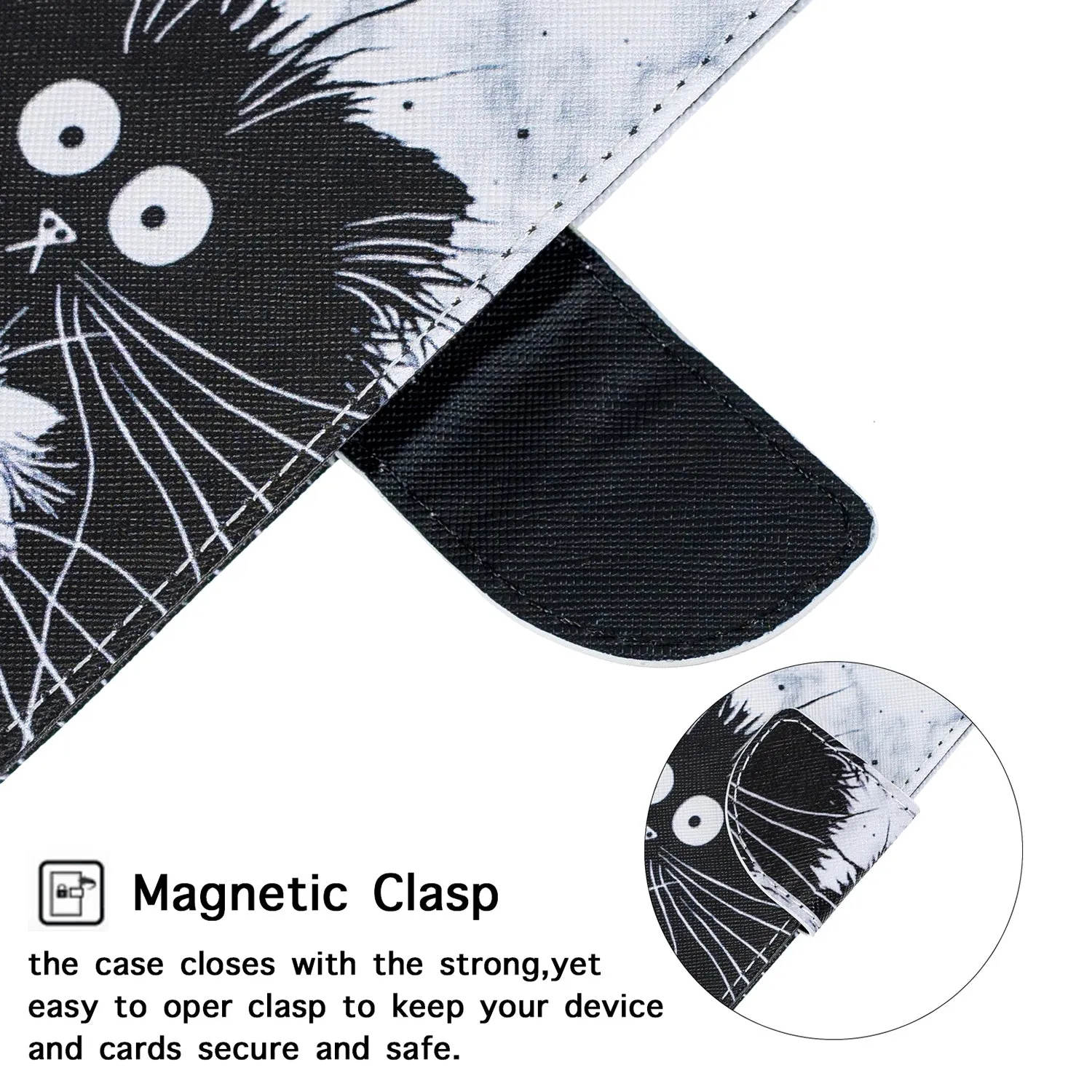 For Samsung A10S/A20S Smartphone Case PU Leather Phone Shell Lovely Cartoon Pattern Card Slots Overall Protection Black white cat