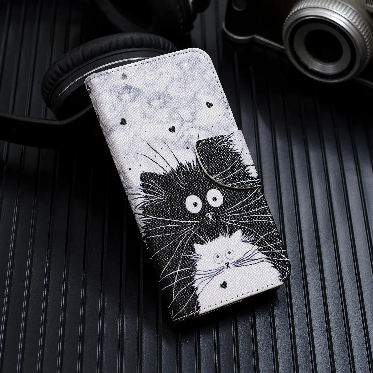 For Samsung A10S/A20S Smartphone Case PU Leather Phone Shell Lovely Cartoon Pattern Card Slots Overall Protection peach blossom