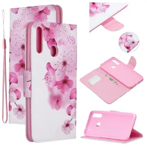 For Samsung A10S/A20S Smartphone Case PU Leather Phone Shell Lovely Cartoon Pattern Card Slots Overall Protection peach blossom