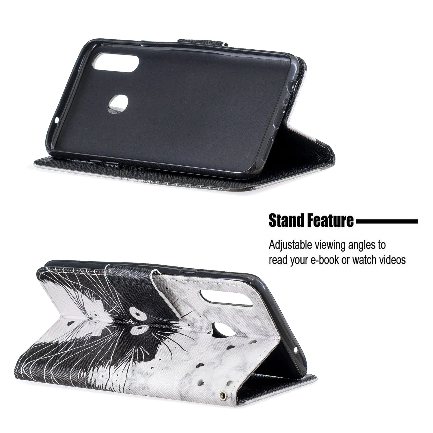 For Samsung A10S/A20S Smartphone Case PU Leather Phone Shell Lovely Cartoon Pattern Card Slots Overall Protection peach blossom