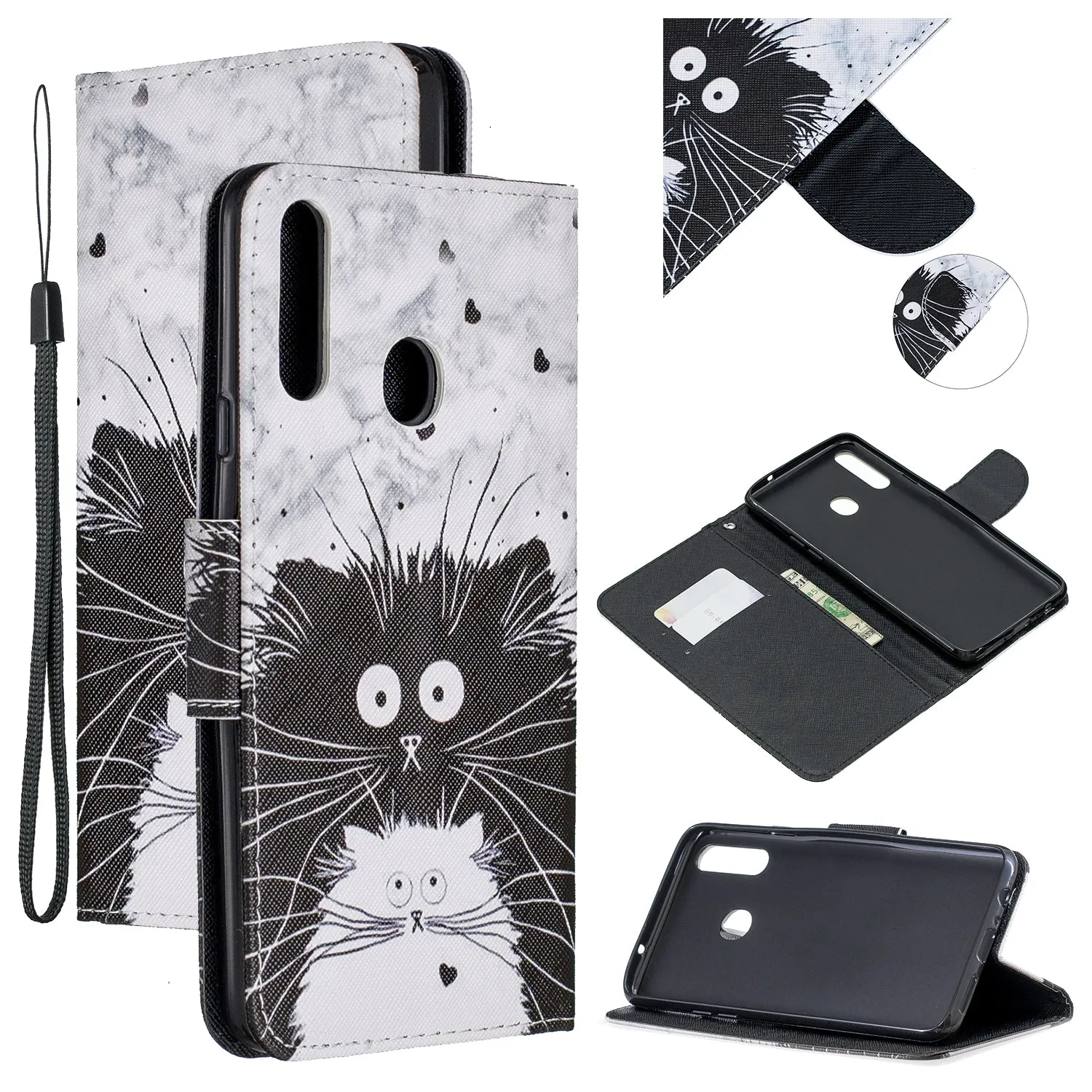 For Samsung A10S/A20S Smartphone Case PU Leather Phone Shell Lovely Cartoon Pattern Card Slots Overall Protection Watercolor flower