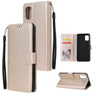 For Samsung A51 Phone Case PU Leather Shell All-round Protection Precise Cutout Wallet Design Cellphone Cover  Gold