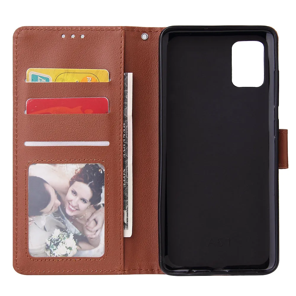 For Samsung A51 Phone Case PU Leather Shell All-round Protection Precise Cutout Wallet Design Cellphone Cover  Gold