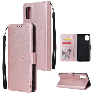 For Samsung A51 Phone Case PU Leather Shell All-round Protection Precise Cutout Wallet Design Cellphone Cover  Rose gold