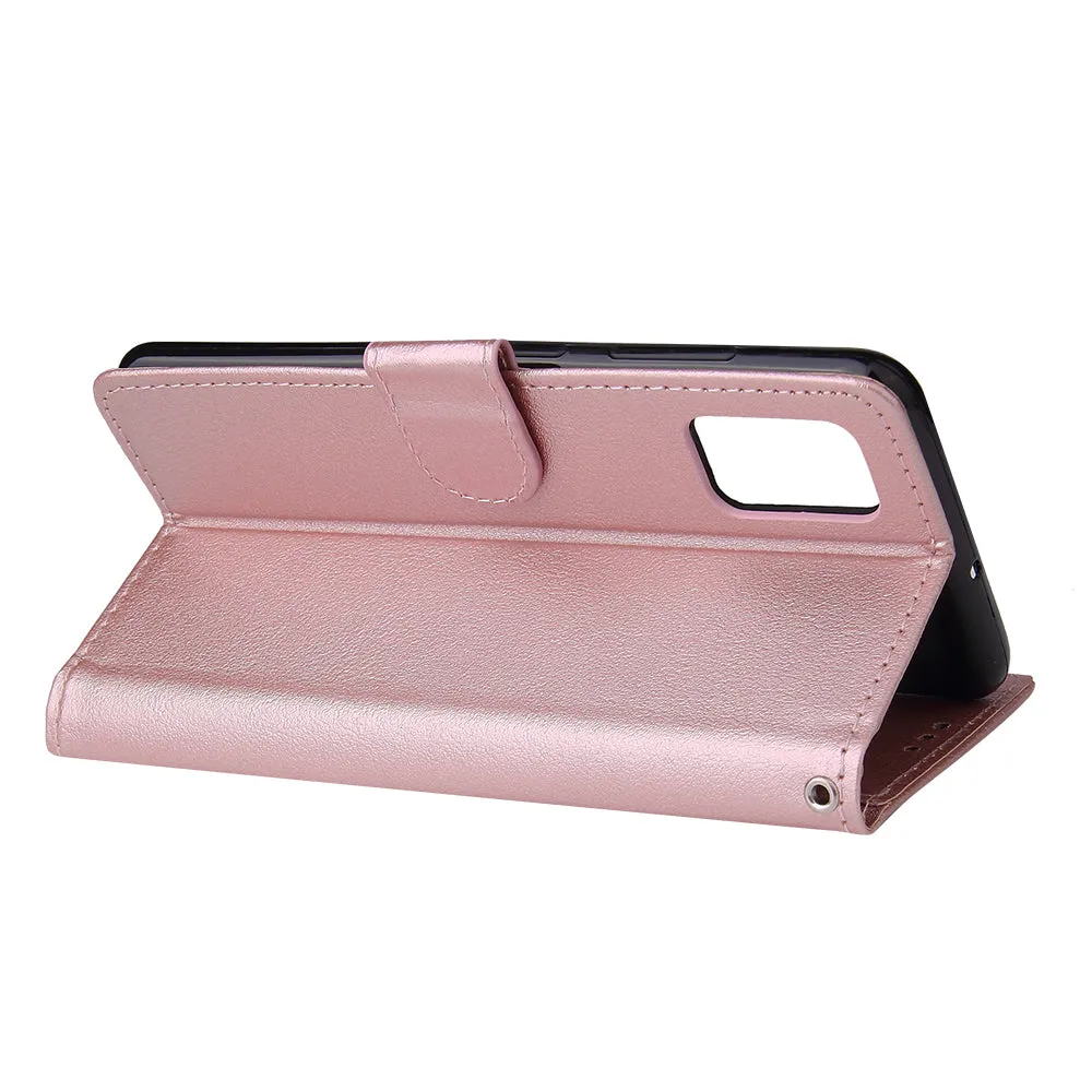 For Samsung A51 Phone Case PU Leather Shell All-round Protection Precise Cutout Wallet Design Cellphone Cover  Rose gold