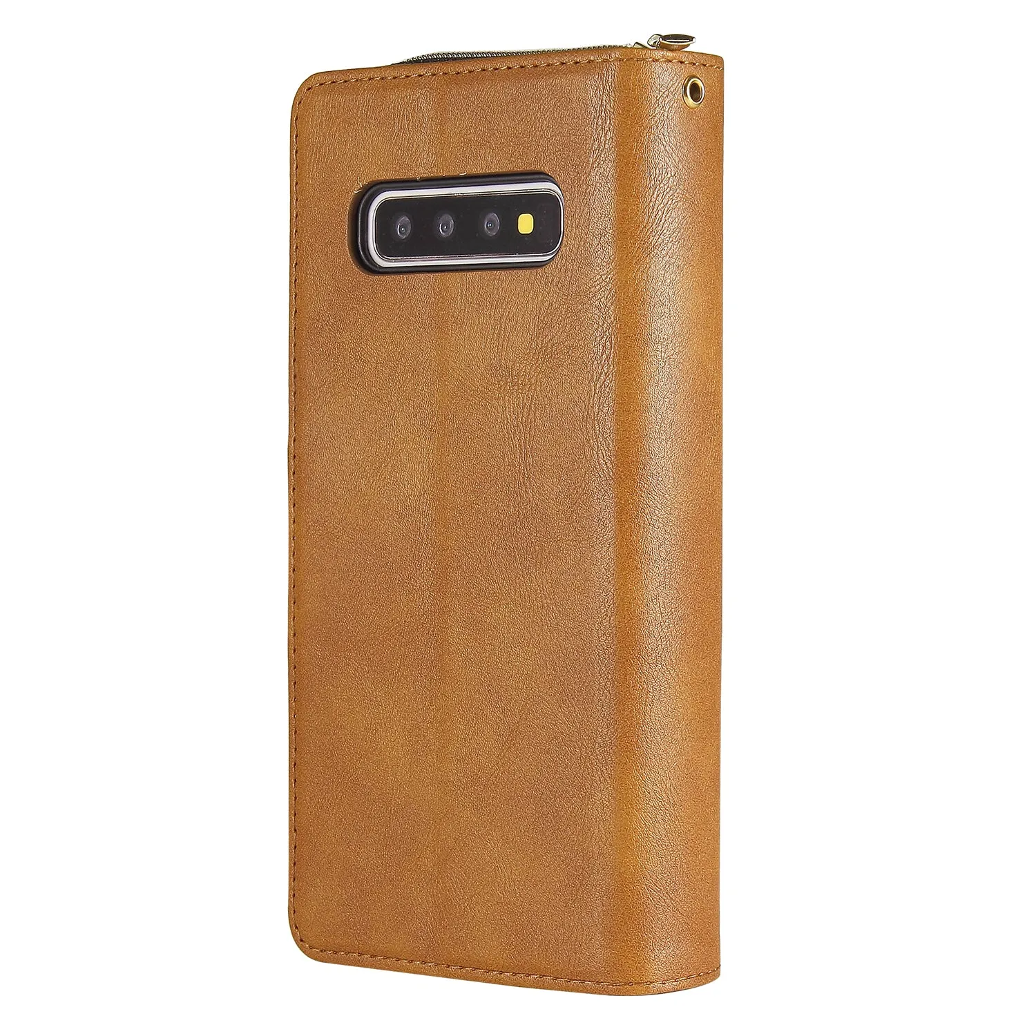 For Samsung S10/S20/S10E/ S10 Plus Pu Leather  Mobile Phone Cover Zipper Card Bag   Wrist Strap brown