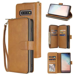 For Samsung S10/S20/S10E/ S10 Plus Pu Leather  Mobile Phone Cover Zipper Card Bag   Wrist Strap brown