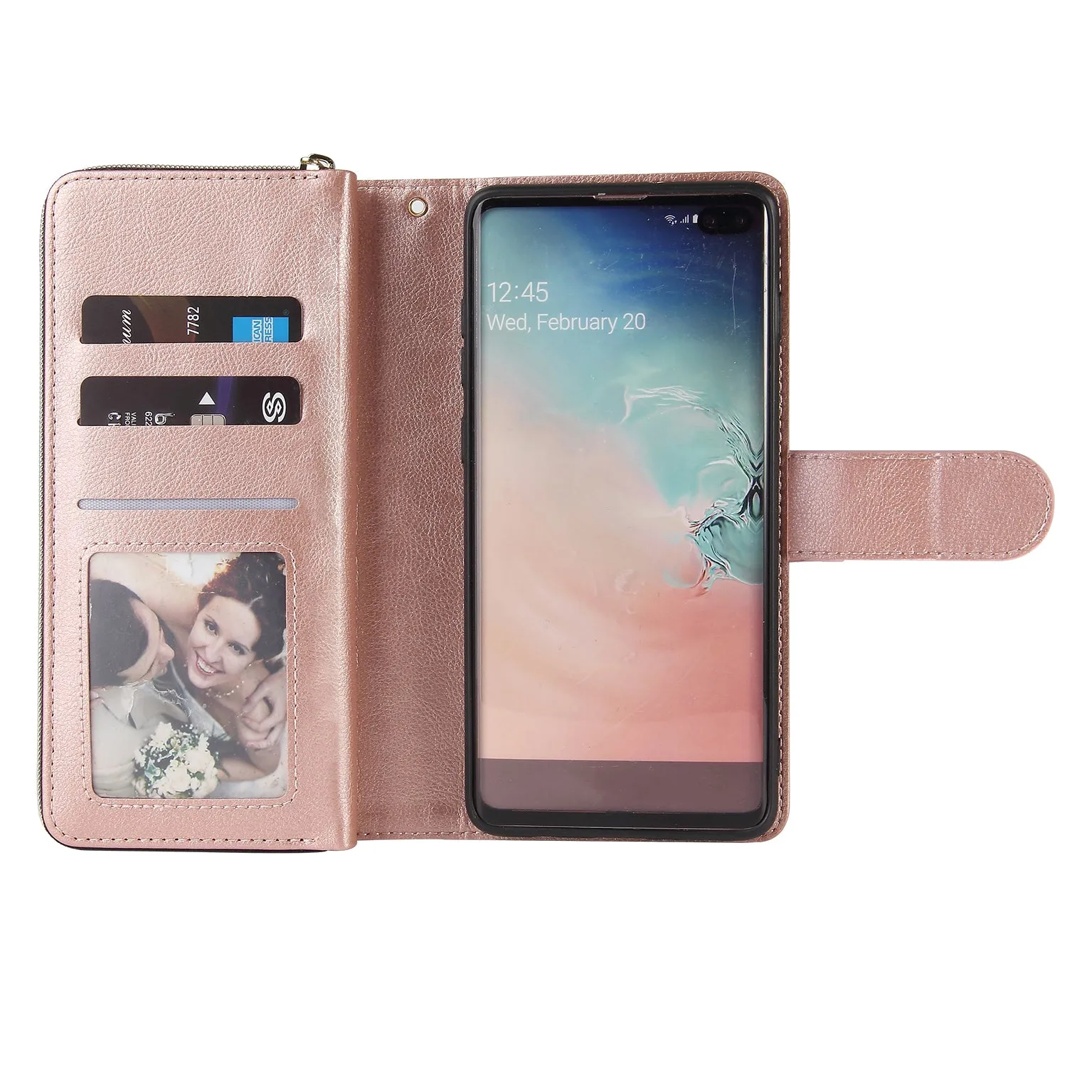 For Samsung S10/S20/S10E/ S10 Plus Pu Leather  Mobile Phone Cover Zipper Card Bag   Wrist Strap brown