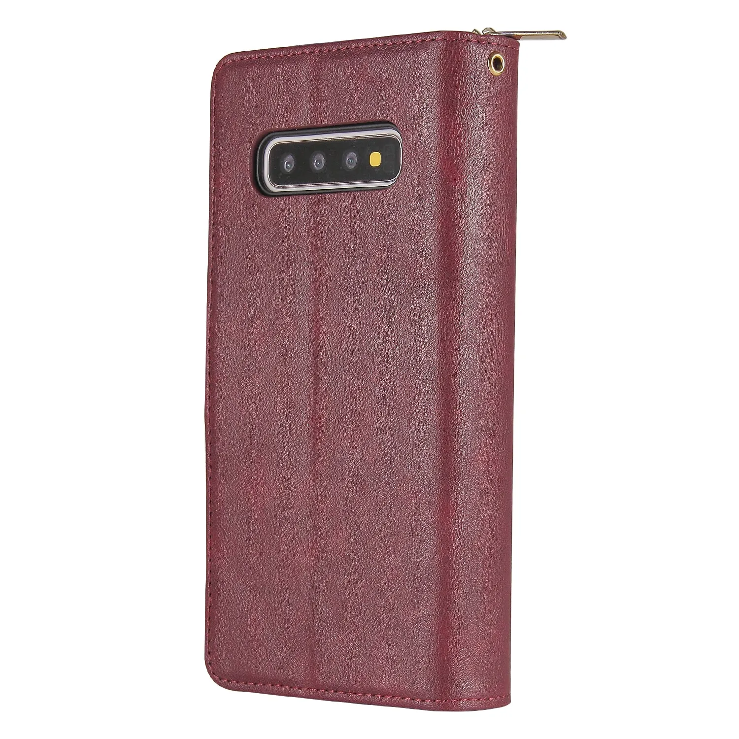 For Samsung S10/S20/S10E/ S10 Plus Pu Leather  Mobile Phone Cover Zipper Card Bag   Wrist Strap Red wine