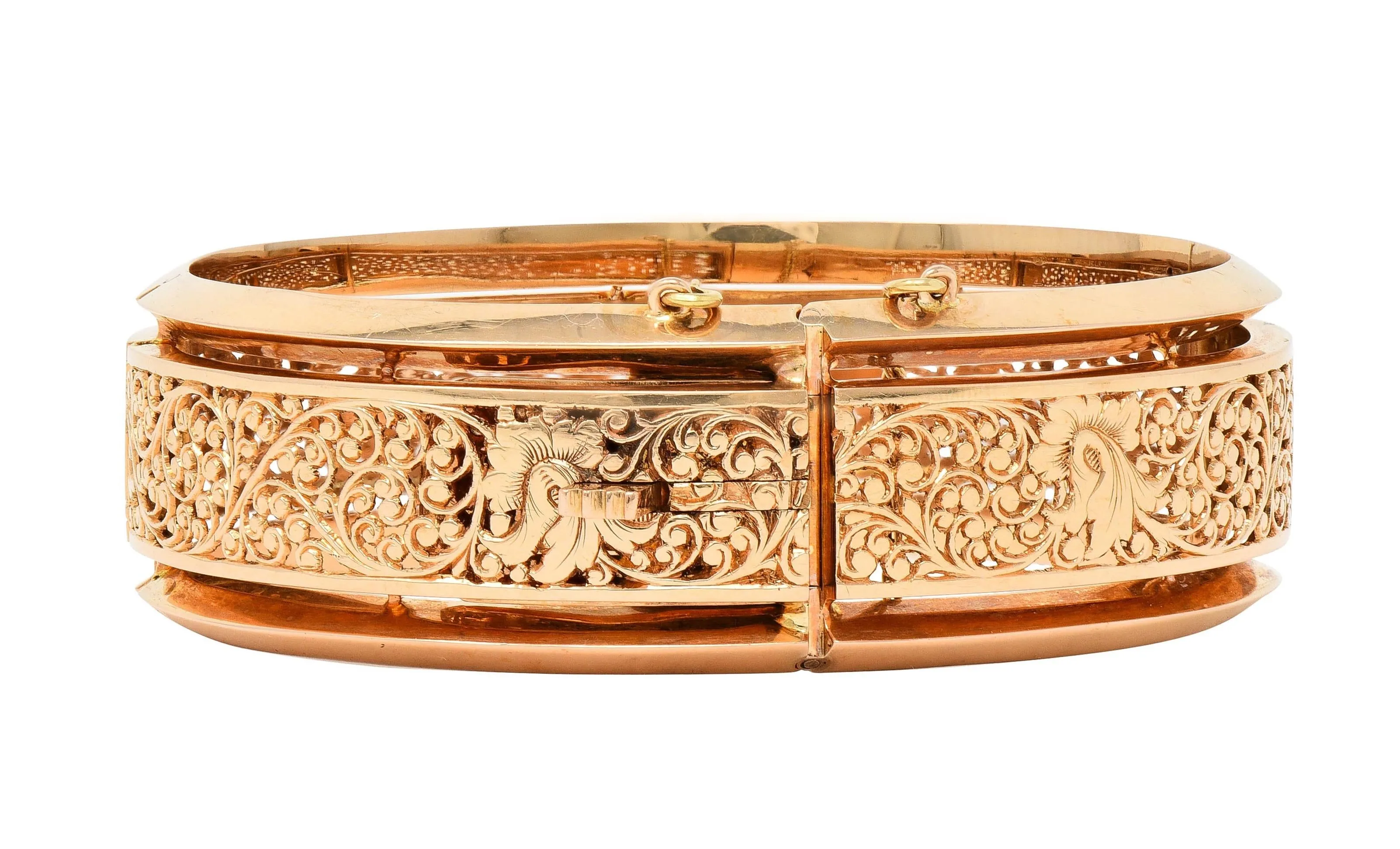 Fouquet-Gueudet French Art Nouveau 18 Karat Yellow Gold Antique Floral Bangle Bracelet