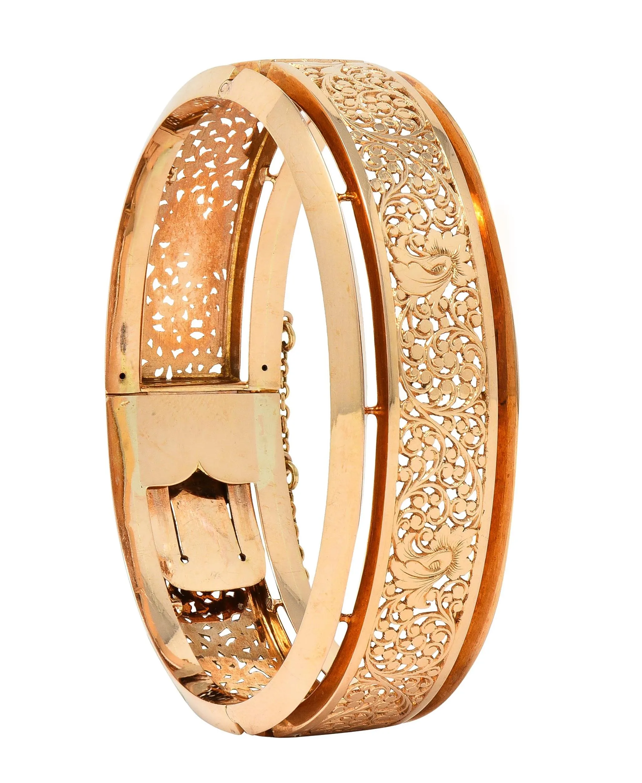 Fouquet-Gueudet French Art Nouveau 18 Karat Yellow Gold Antique Floral Bangle Bracelet