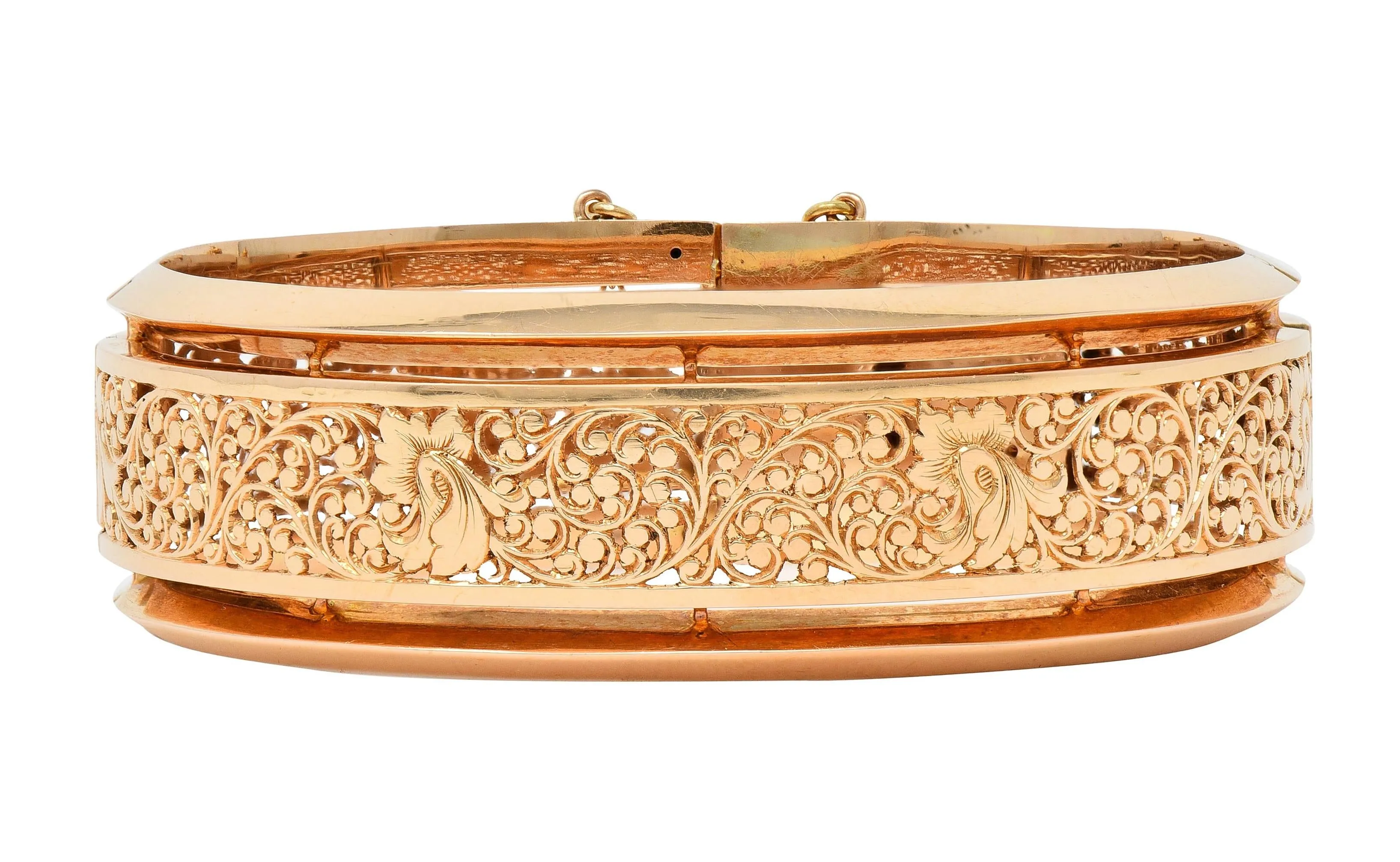 Fouquet-Gueudet French Art Nouveau 18 Karat Yellow Gold Antique Floral Bangle Bracelet