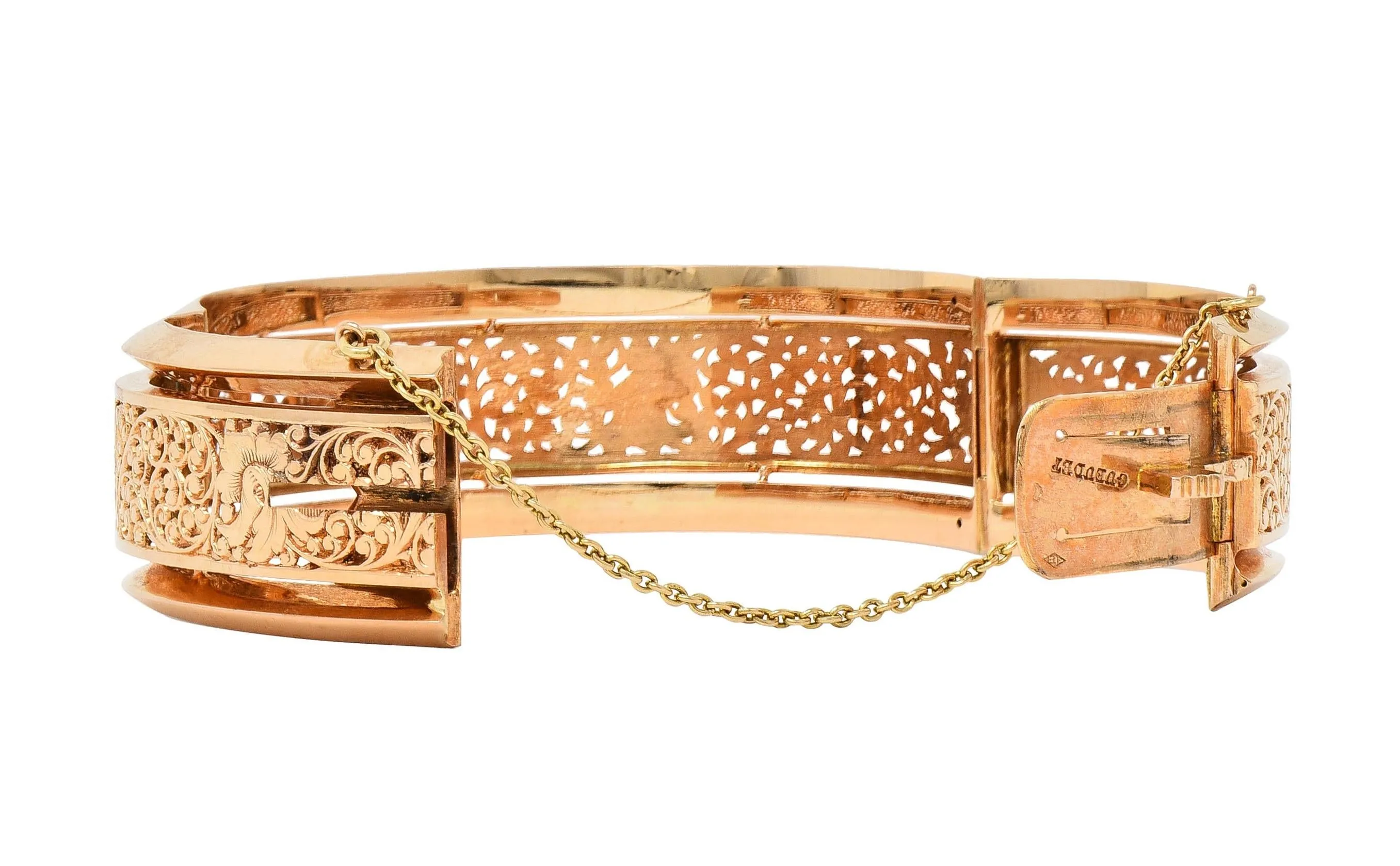 Fouquet-Gueudet French Art Nouveau 18 Karat Yellow Gold Antique Floral Bangle Bracelet