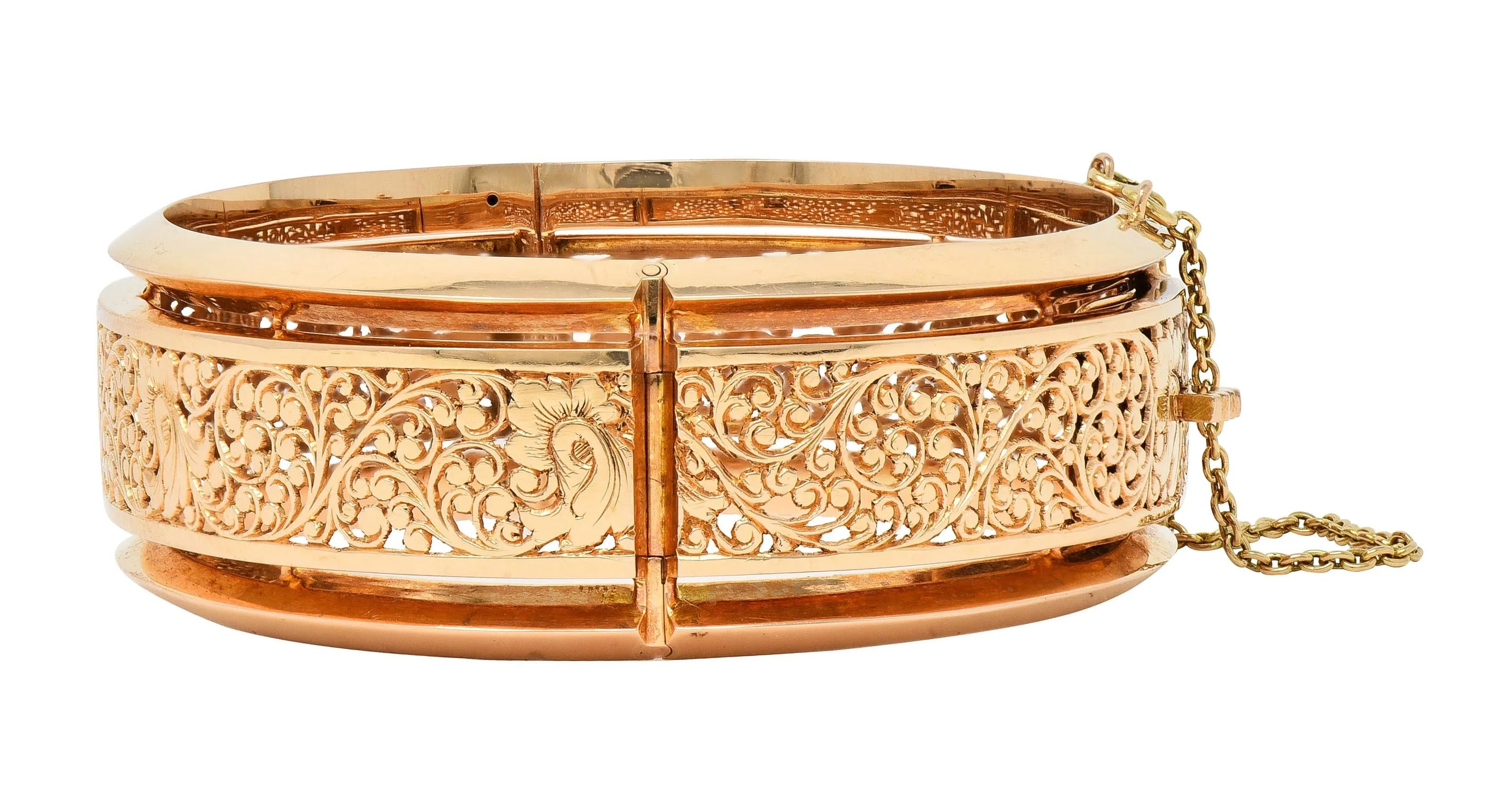 Fouquet-Gueudet French Art Nouveau 18 Karat Yellow Gold Antique Floral Bangle Bracelet