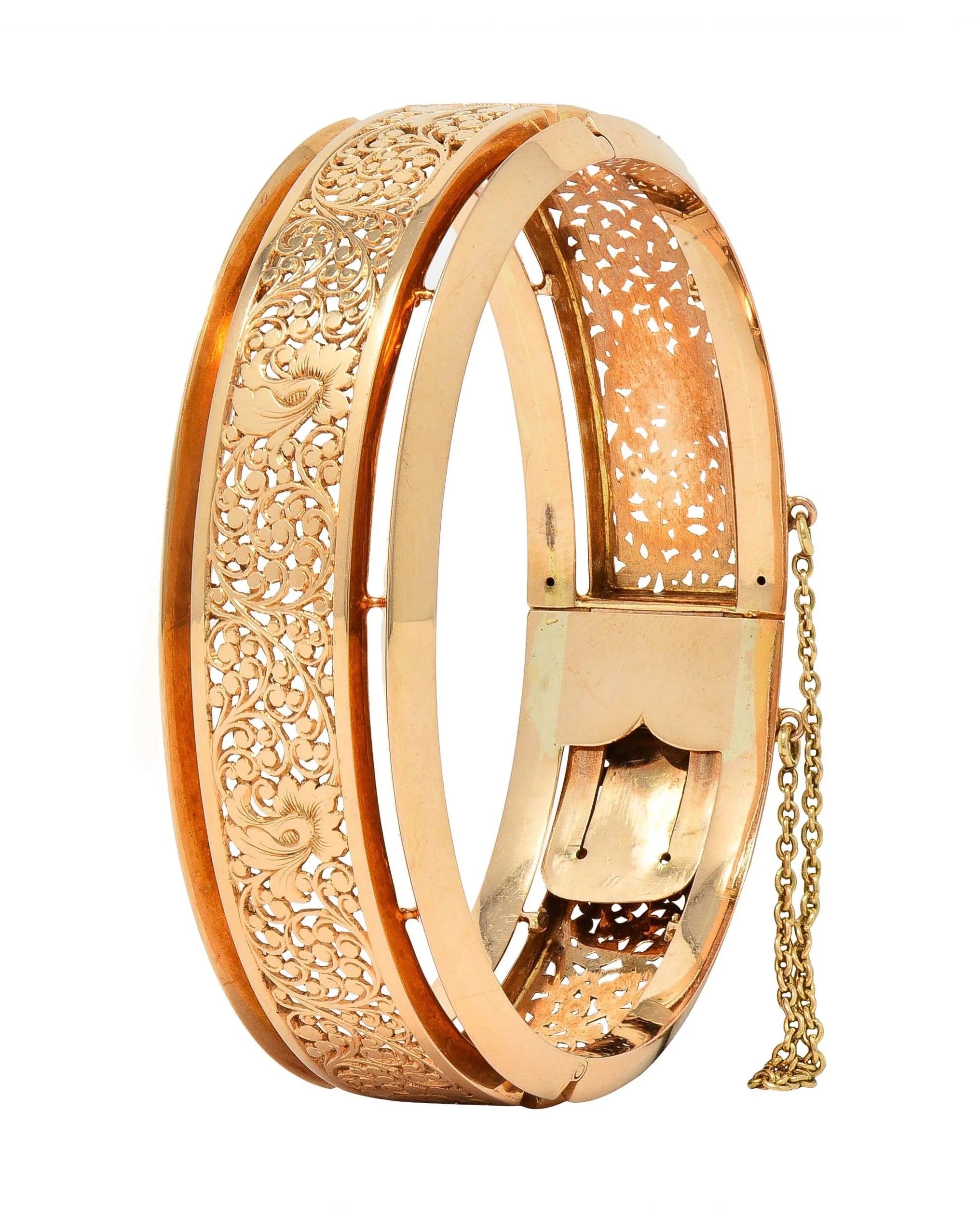 Fouquet-Gueudet French Art Nouveau 18 Karat Yellow Gold Antique Floral Bangle Bracelet