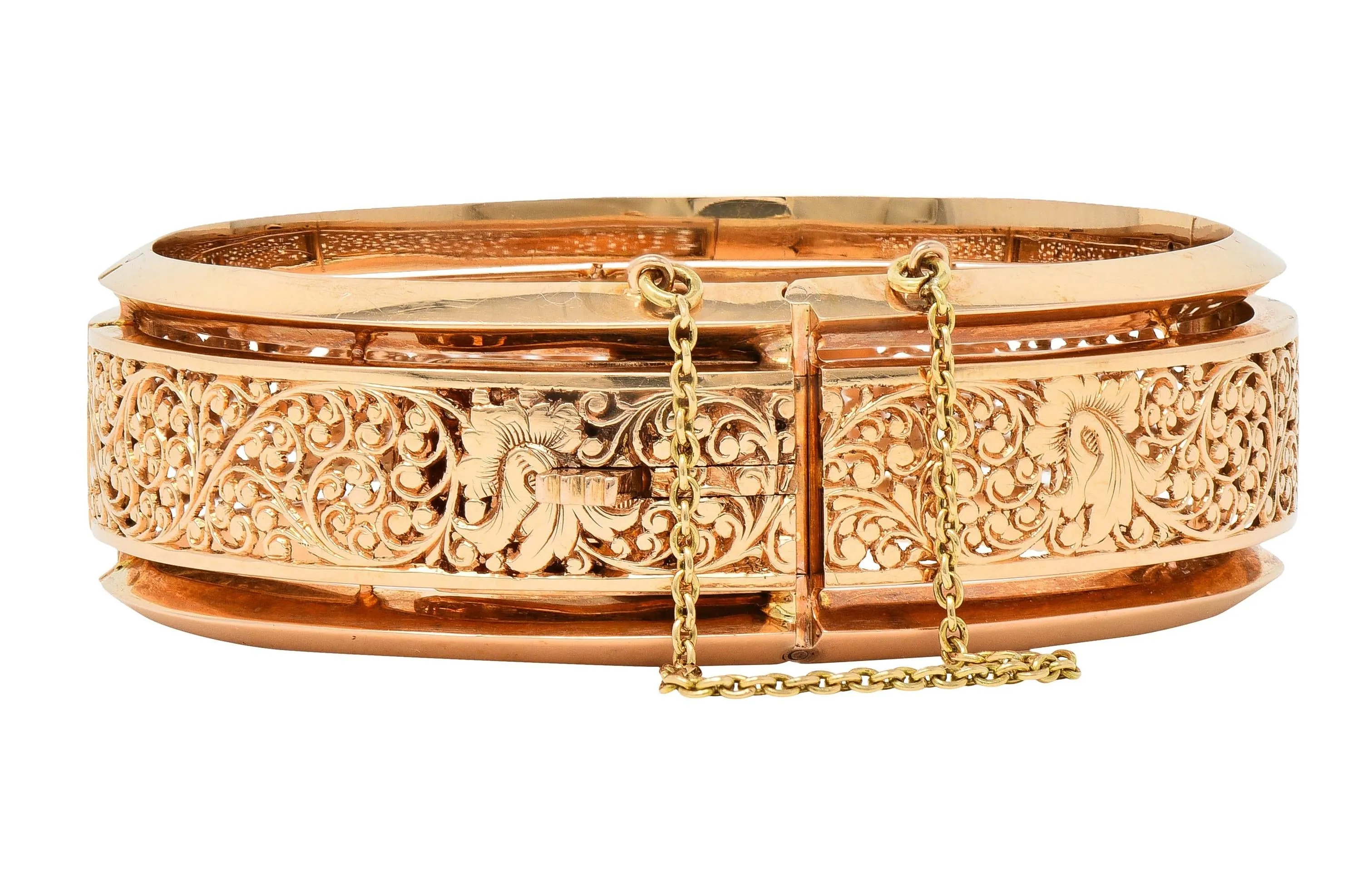 Fouquet-Gueudet French Art Nouveau 18 Karat Yellow Gold Antique Floral Bangle Bracelet