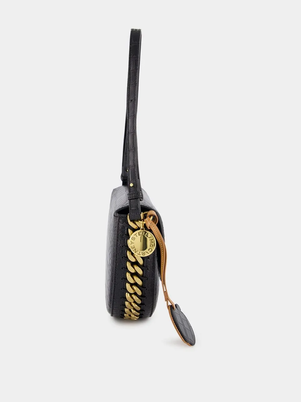 Frayme Medium Croc-Effect Black Shoulder Bag