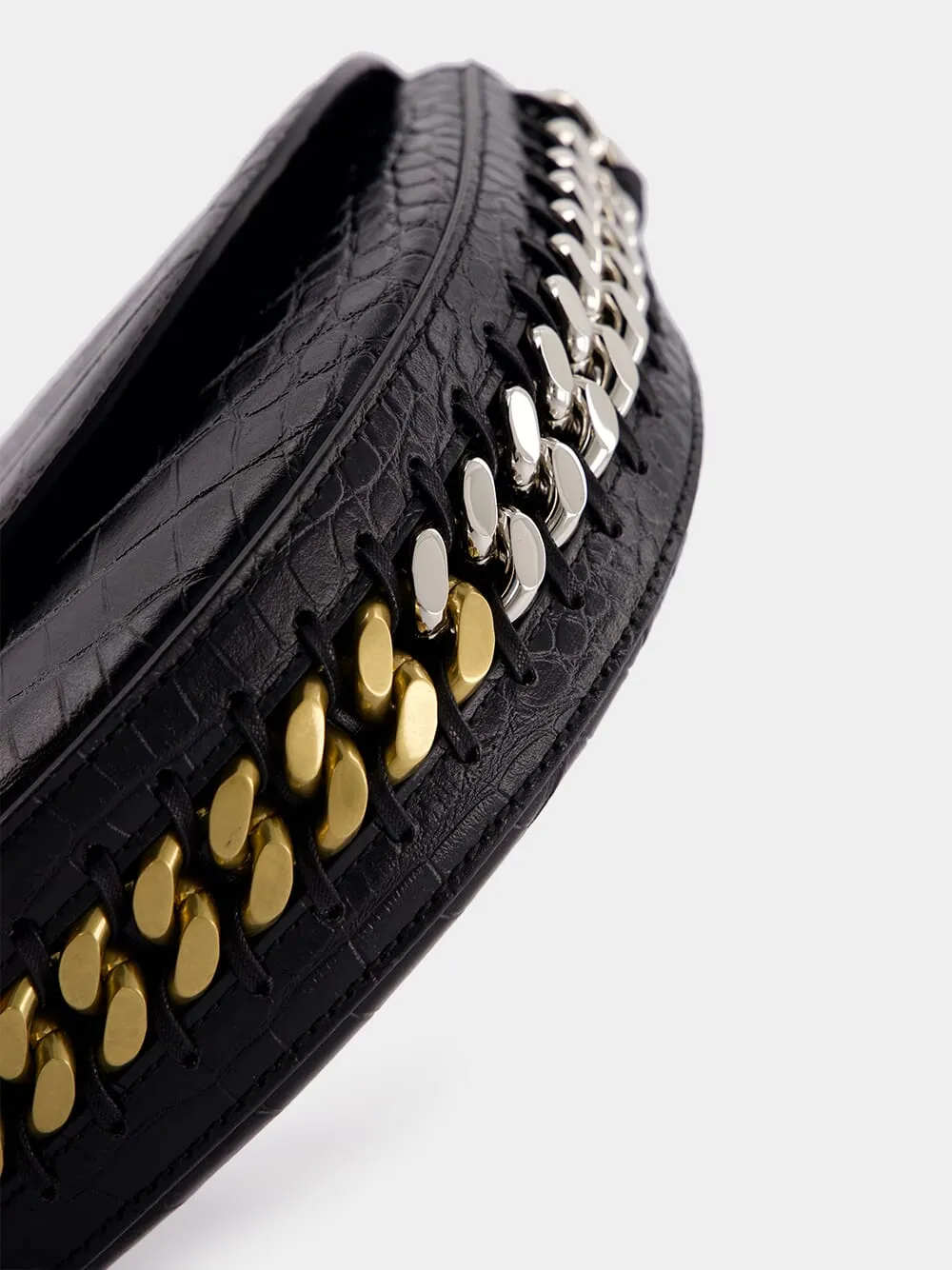 Frayme Medium Croc-Effect Black Shoulder Bag