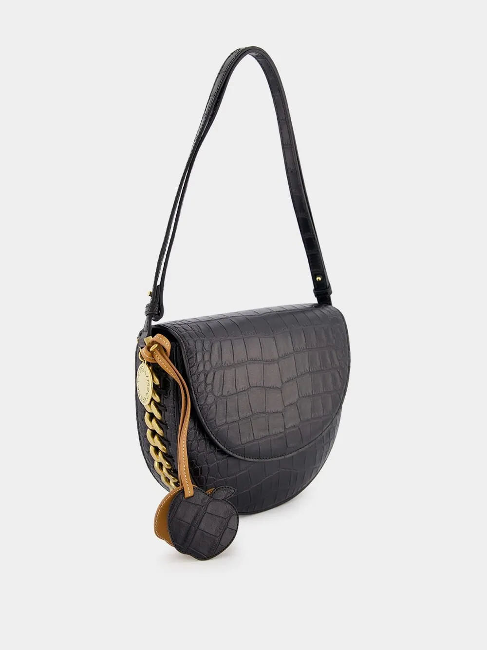 Frayme Medium Croc-Effect Black Shoulder Bag