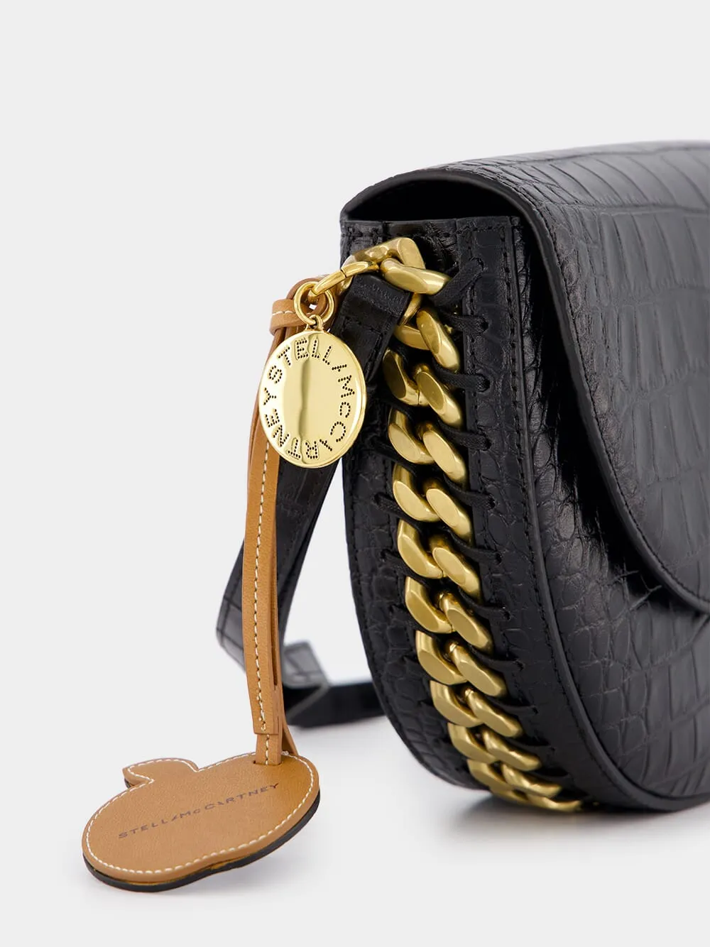 Frayme Medium Croc-Effect Black Shoulder Bag