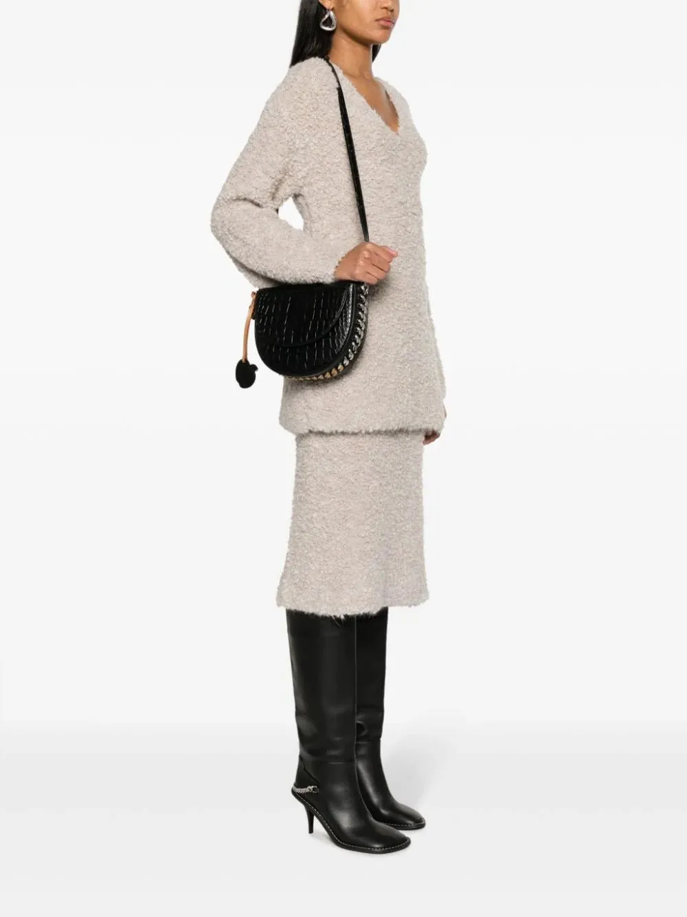 Frayme Medium Croc-Effect Black Shoulder Bag