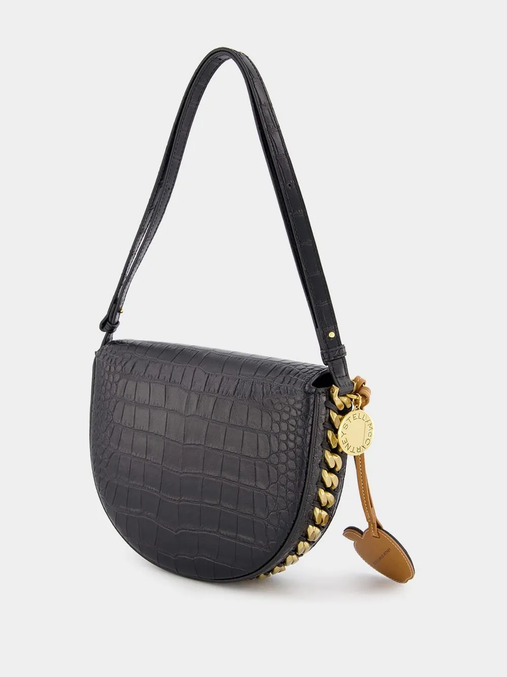 Frayme Medium Croc-Effect Black Shoulder Bag