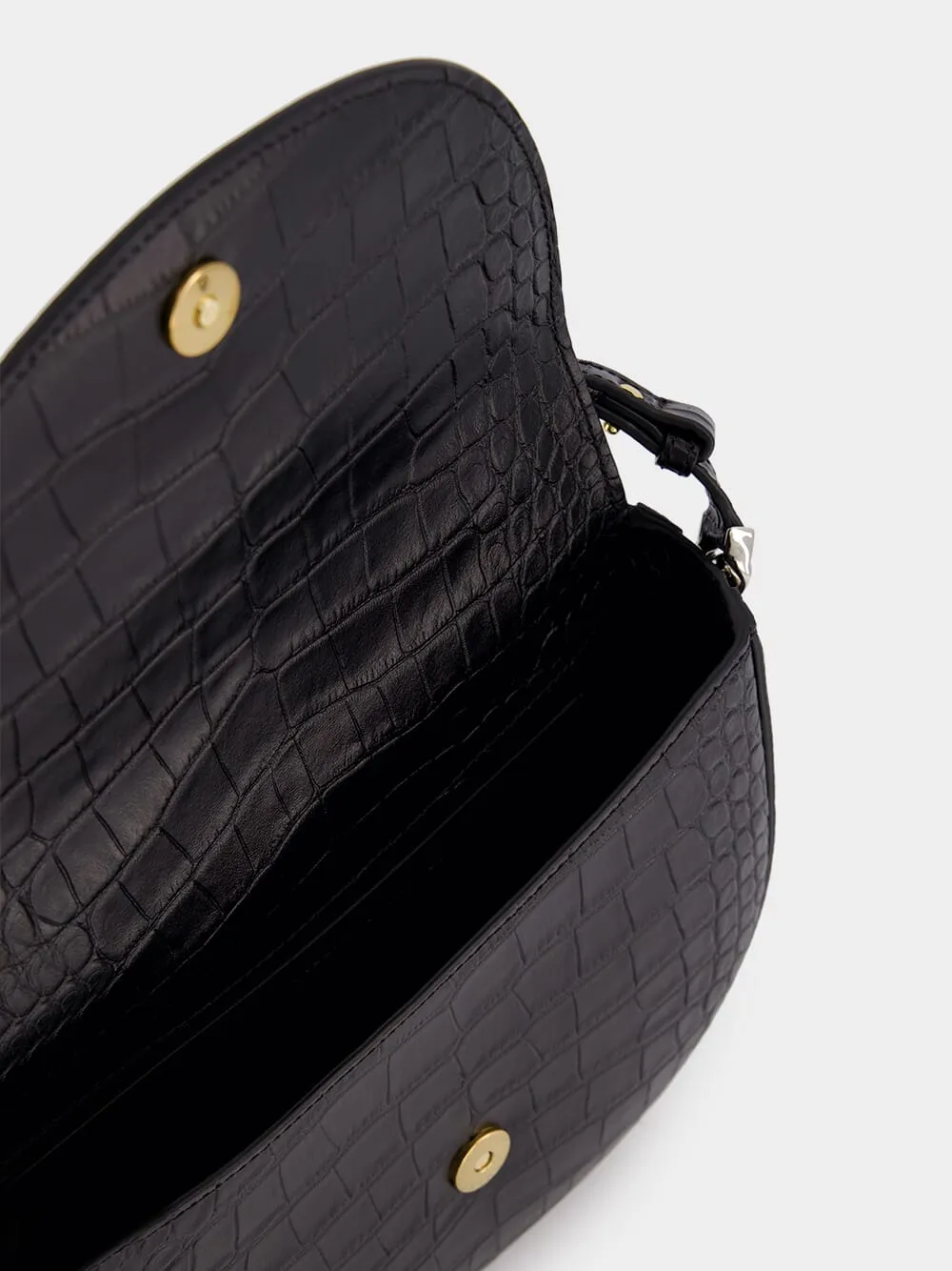 Frayme Medium Croc-Effect Black Shoulder Bag