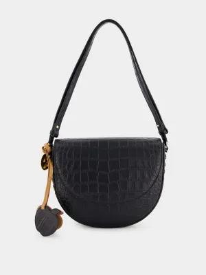 Frayme Medium Croc-Effect Black Shoulder Bag