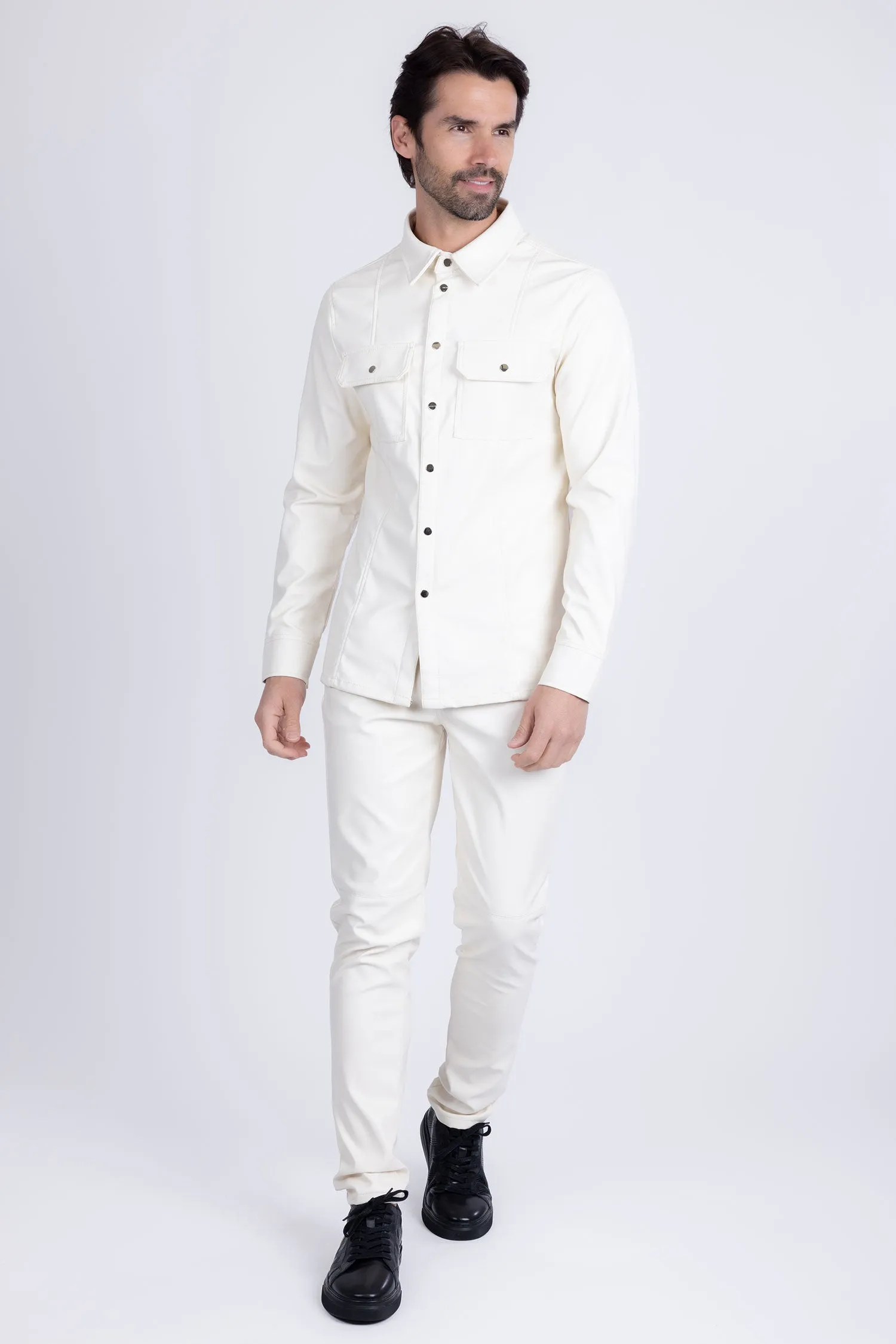 Geneva Faux Leather Long Sleeve Shirt