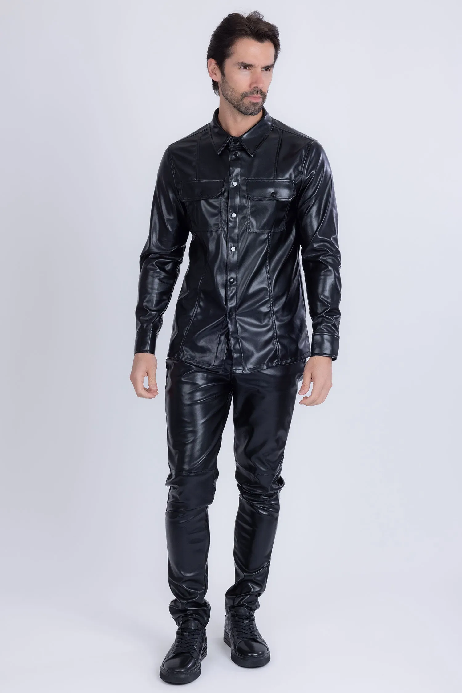 Geneva Faux Leather Long Sleeve Shirt