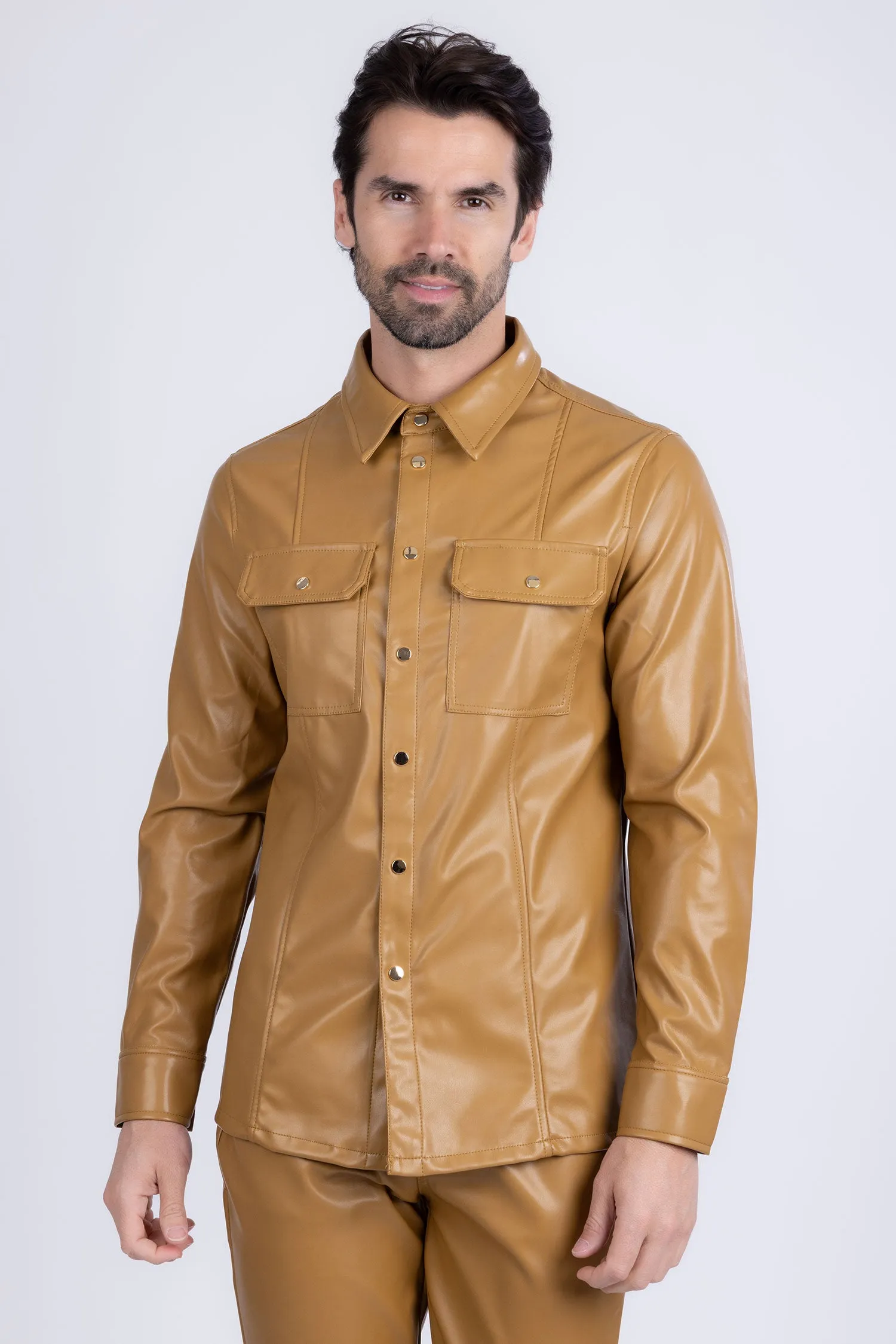 Geneva Faux Leather Long Sleeve Shirt