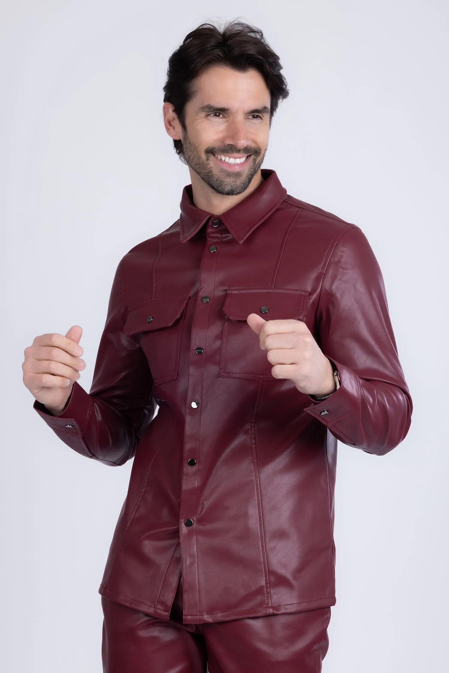 Geneva Faux Leather Long Sleeve Shirt