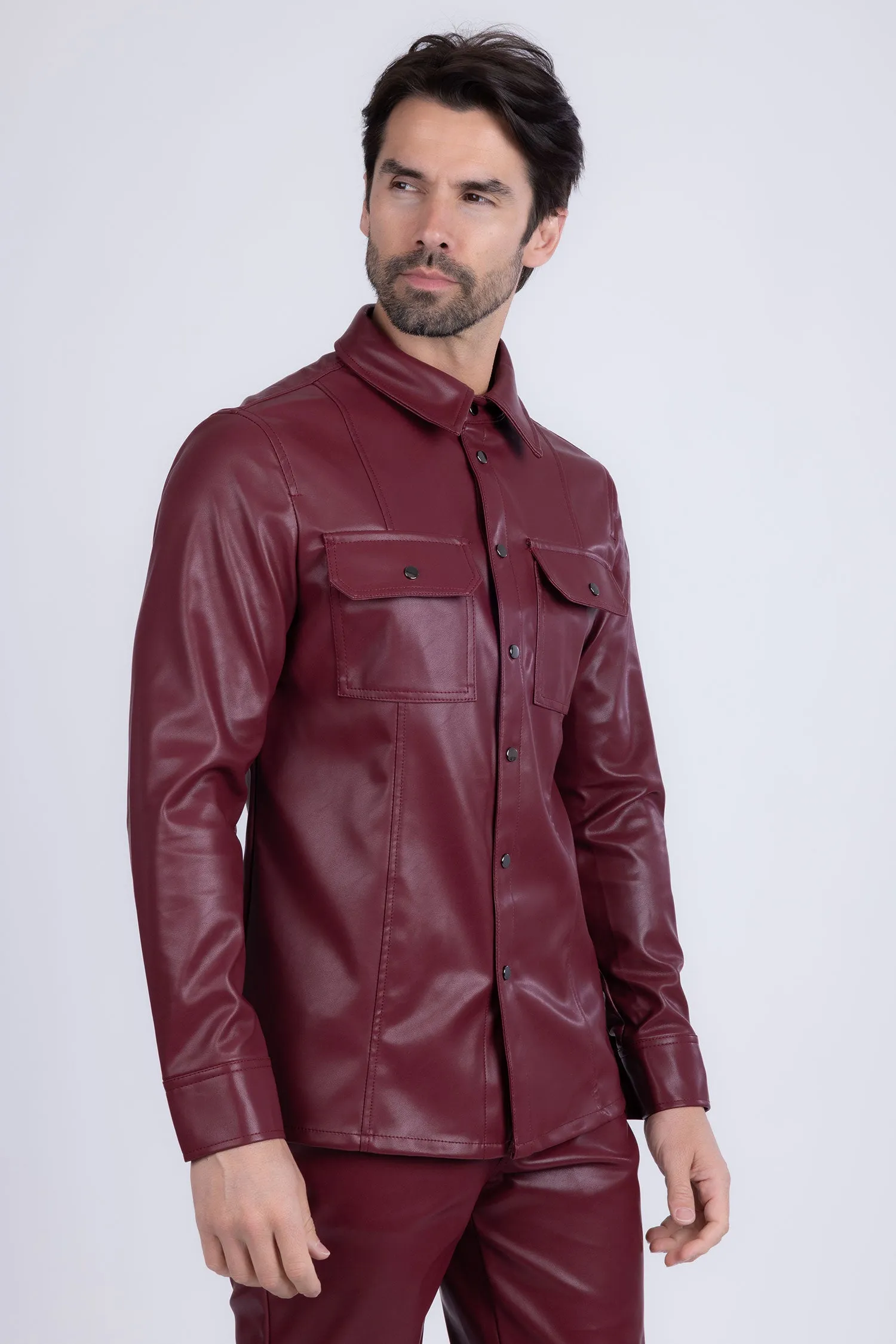 Geneva Faux Leather Long Sleeve Shirt