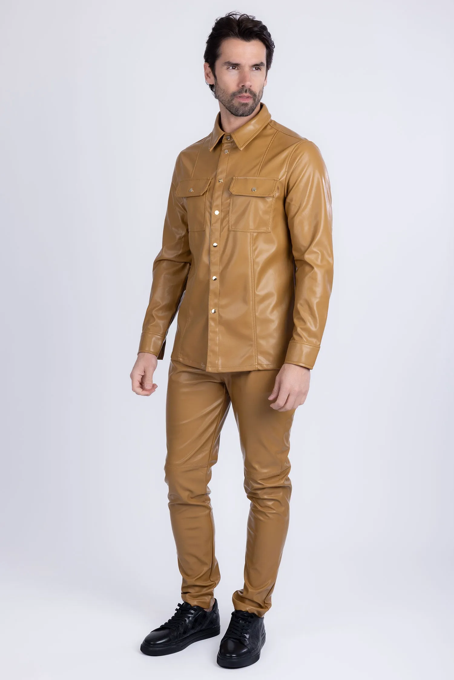 Geneva Faux Leather Long Sleeve Shirt