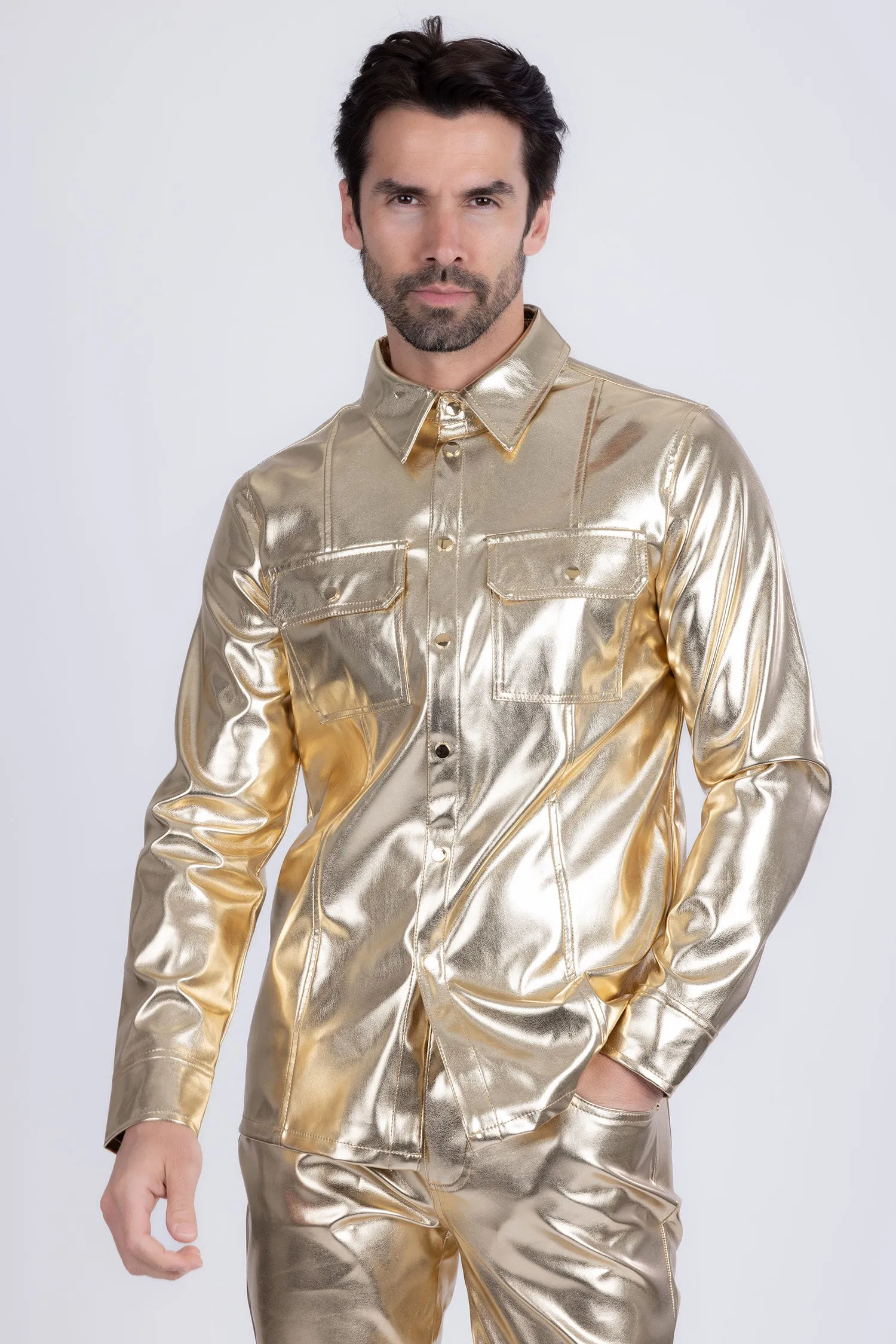 Geneva Faux Leather Long Sleeve Shirt