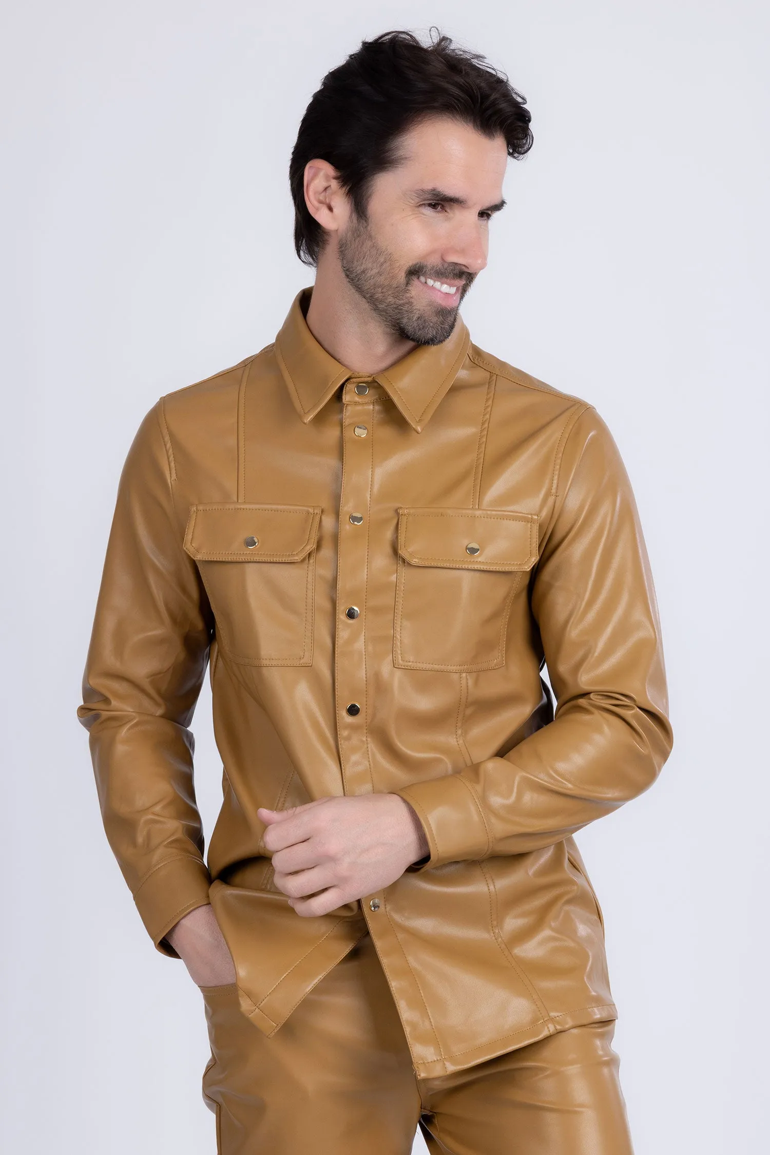 Geneva Faux Leather Long Sleeve Shirt