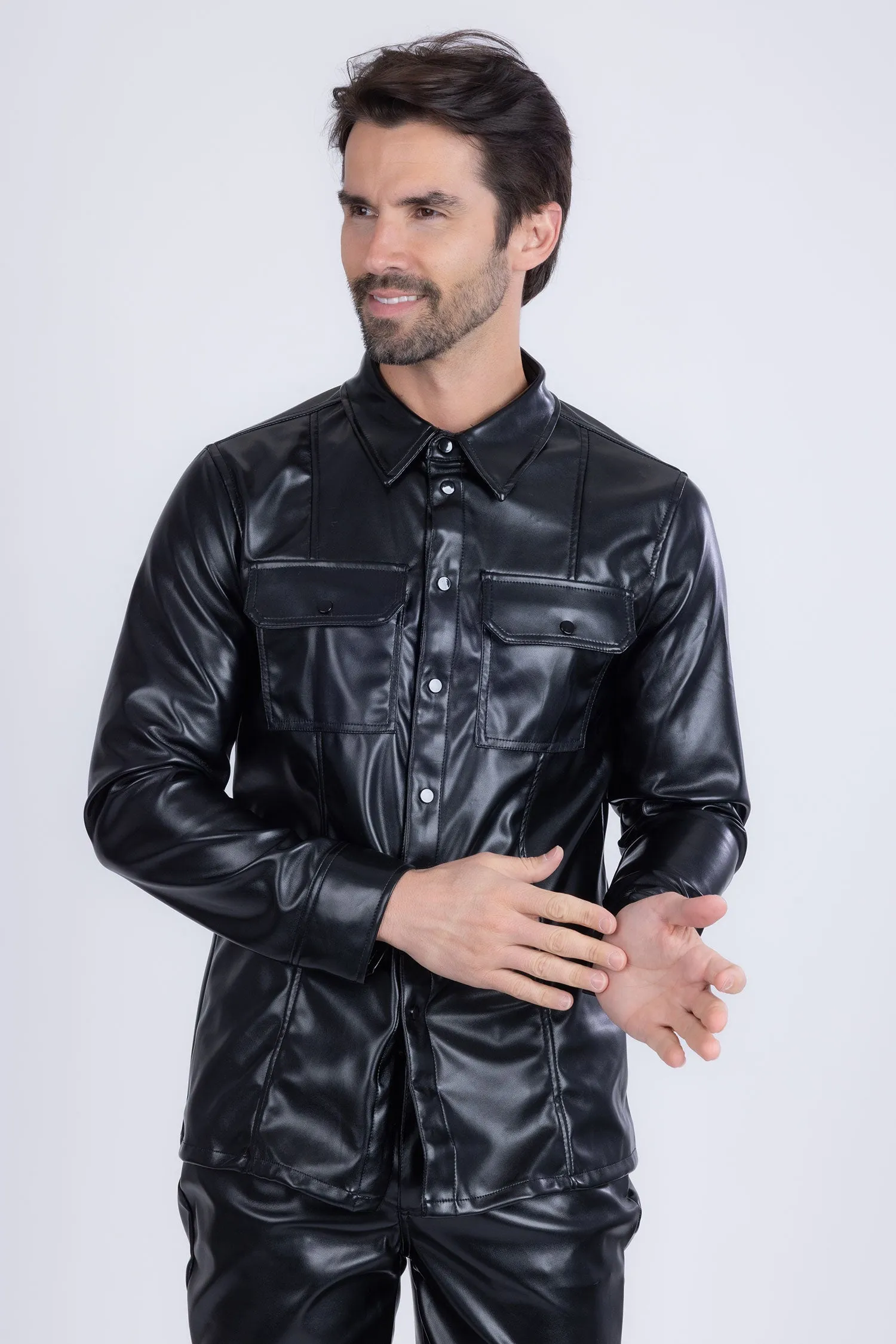 Geneva Faux Leather Long Sleeve Shirt