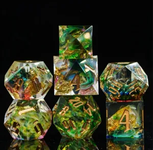 Gilded Dreams - Gold Foil Entombed Dice - RPG Dice Set